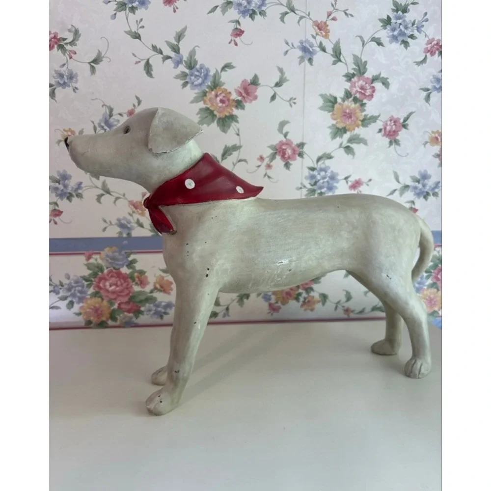 Rustic Standing Dog Figurine with Red Polka Dot Bandana Farmhouse Decor 14in - Picture 1 of 11